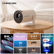 Magcubic Mini Projector 8K 1080P Support with WiFi 6 & BT 5.4 290 ANSI Brightness, Auto Keystone, 180 Degree Rotation, Portable Projector for Home Theater & Outdoor Movies HY300Pro White