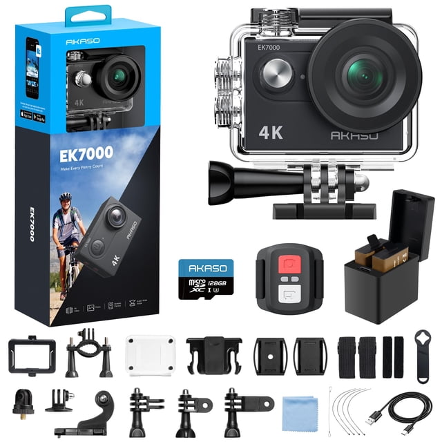 Cámara de acción AKASO EK7000 4K 30 fps de 20 MP con tarjeta de memoria de 128 GB