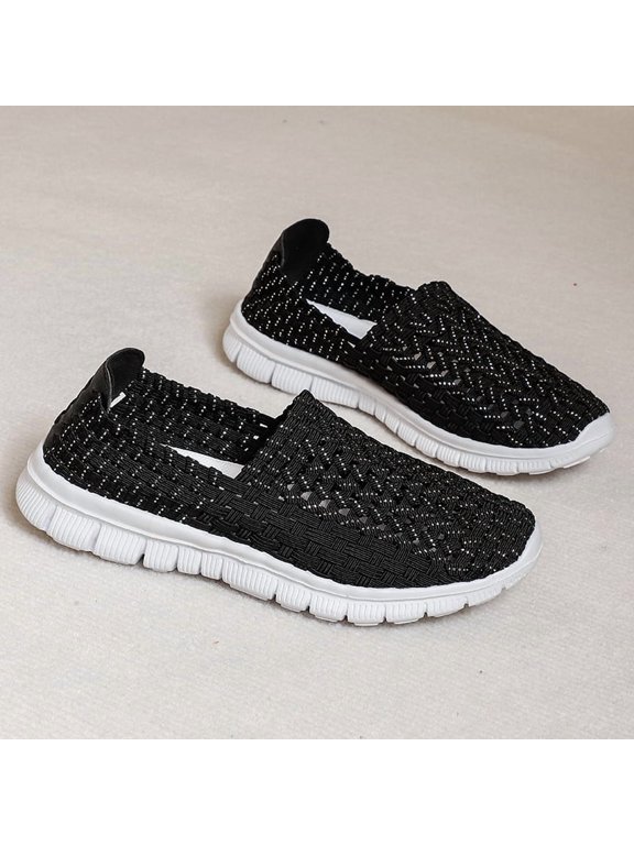 Black Breathable Knit Mesh Casual Shoes Flexible Soft Midsole Outdoor Driving Comfort Sneakers