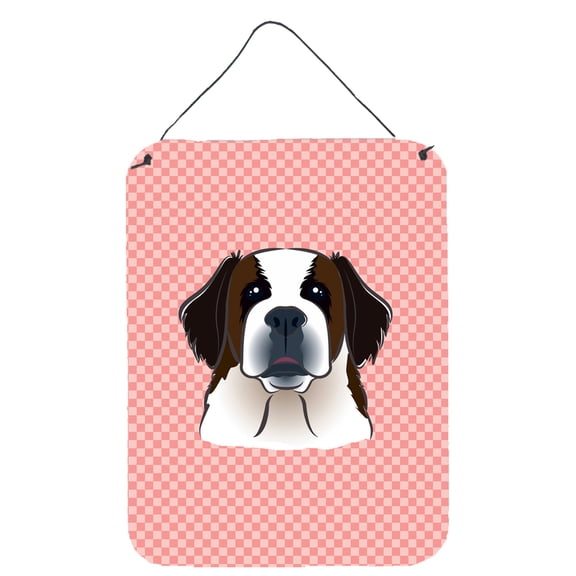 Caroline's Treasures BB1246DS1216 Checkerboard Pink Saint Bernard Wall or Door Hanging Prints, 12x16, multicolor