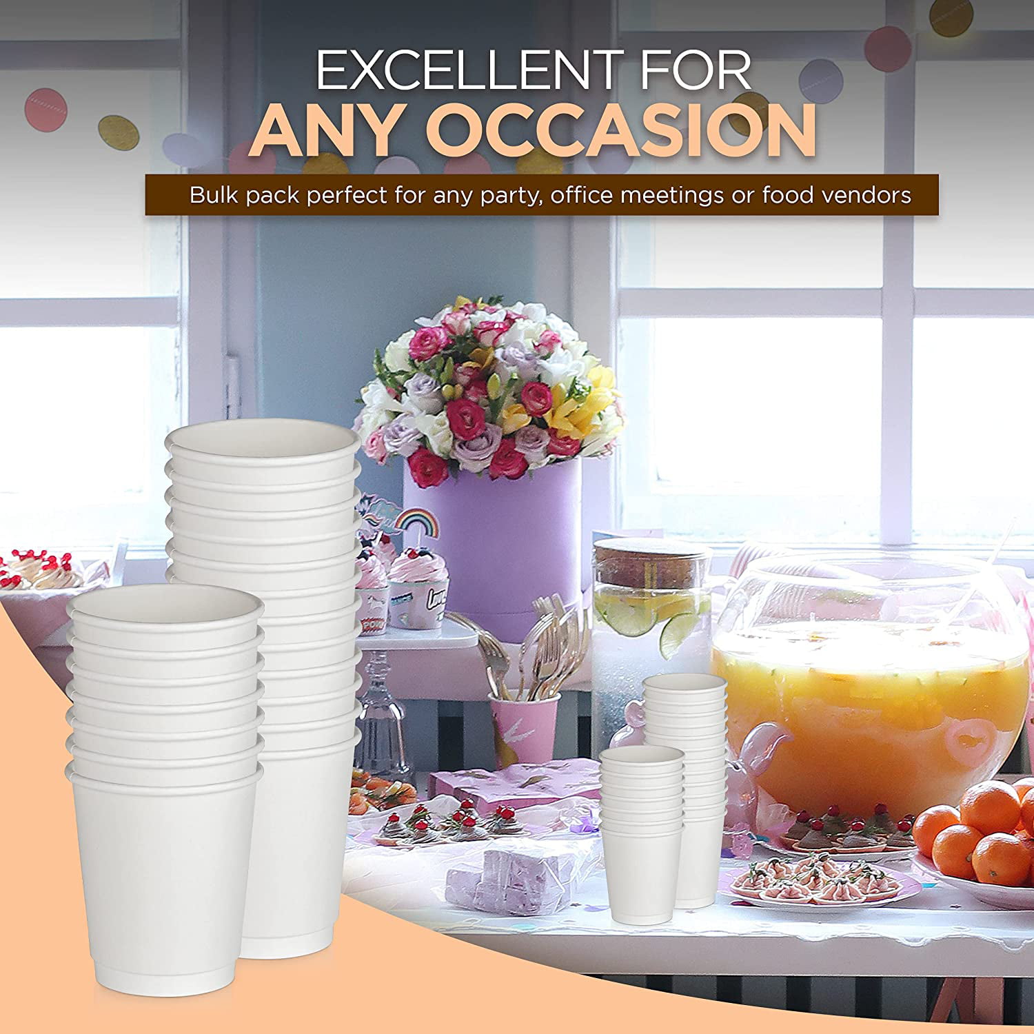 500 Pack] Disposable Coffee Cups - 8 oz White Double Wall