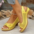 thumbnail image 5 of Modisza Open Toe Chunky Heels for Women Hollow Out Summer Dressy Flower Sandals Slingback Slip on Beach Heeled Shoes Size 7.5 Yellow, 5 of 7