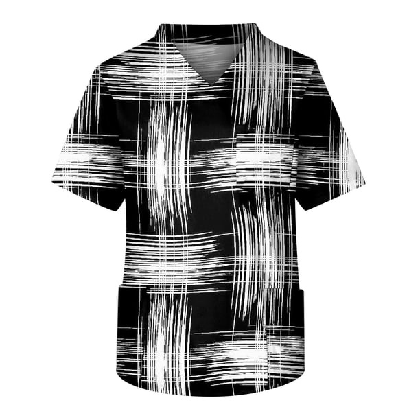 Fashion Men's Short Sleeve V Neck Printed Working Chest Pocket Carer Top L