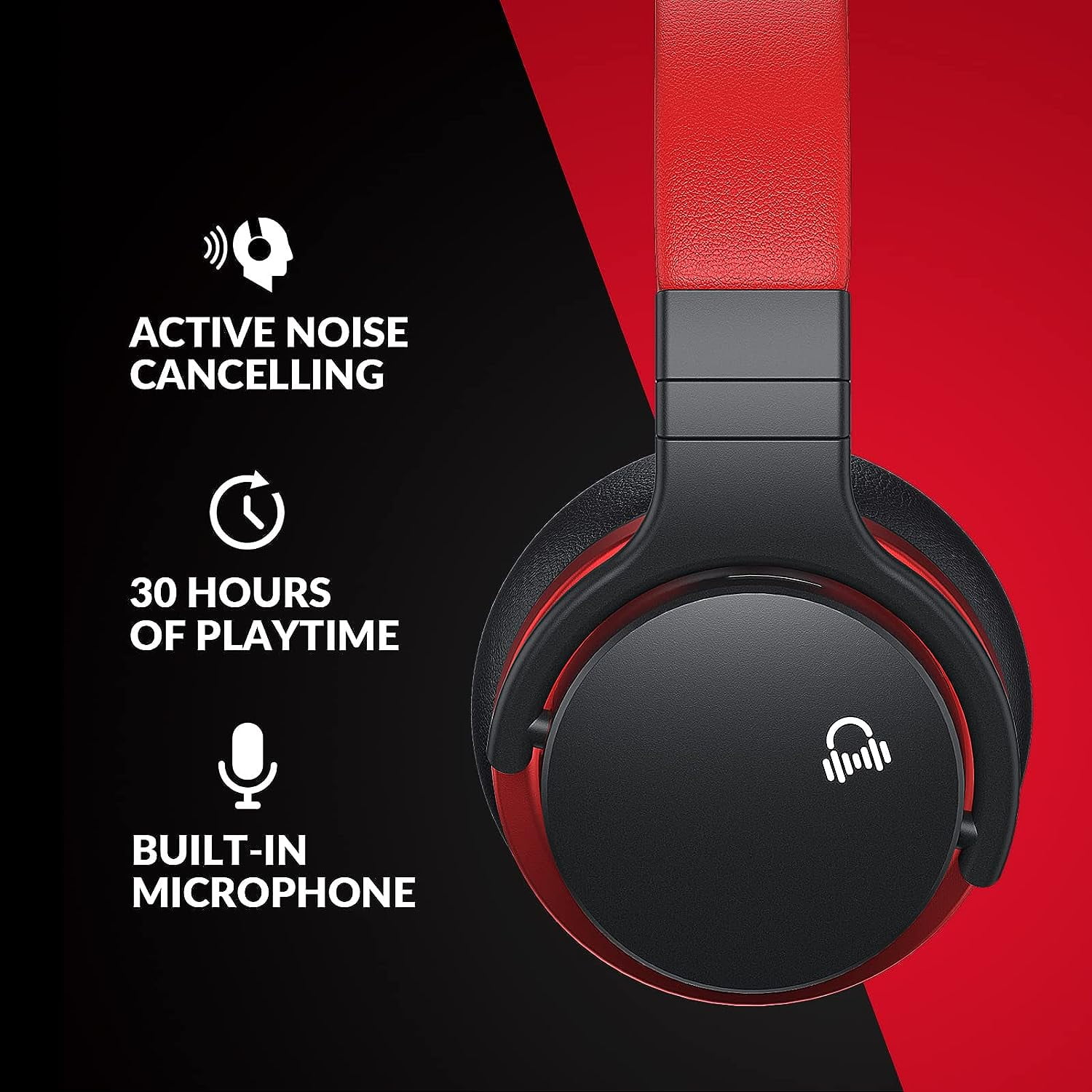 MOVSSOU E7 Active Noise Cancelling Bluetooth Wireless Headphones - BLACK/RED