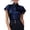 Navy, variant on Women's Silk Satin Button Down Shirts Ruffle Short Sleeve Collar Blouses 2026 Summer Business Casual Work Office Tops White M
