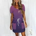 thumbnail image 2 of yillto Mini Dress for Women Casual V Neck Dresses with Pockets Trendy Short Sleeve Drawstring Dresses, 2 of 5