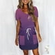 thumbnail image 2 of Mini Vestido de Verano Color Sólido Cuello en V Manga Corta Vestido de Becerro Medio, Vestido Corto de Verano, 2 of 5