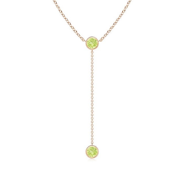 Angara Collier Péridot Naturel - Collier Style Lariat Péridot Rond 1.1 ct en Or Rose 14K pour Femmes