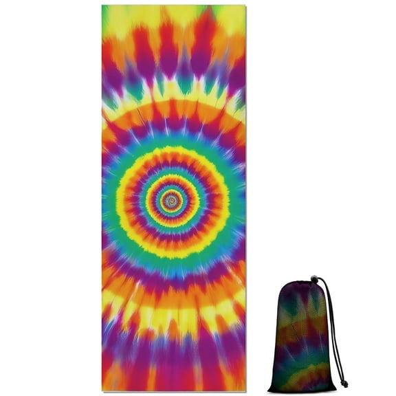 Rainbow Tie Dye Spiral Layer Pattern Hot Yoga Mat Towel Non Slip for Hot Yoga - Quick-Drying Yoga Mat Cover with 4 Corner Pockets with Travel Bag - Hot Yoga Towel Non Slip 70"x26"