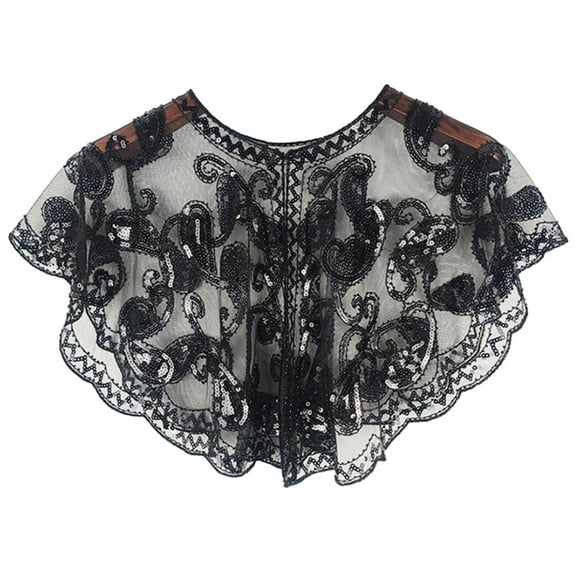 Women's Sequin Cape Shawl – Vintage 1920s Mesh Wrap with Glitter Beads for Evening Party, Wedding, Gatsby Theme, Prom or Dance Costume