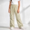 thumbnail image 4 of DJDLJWCJ Teen Cargo Pants for Girl 14-16 Straight Leg Elastic Waist Baggy Pants Solid Color Lightweight Work Pants Beige Size 9, 4 of 5