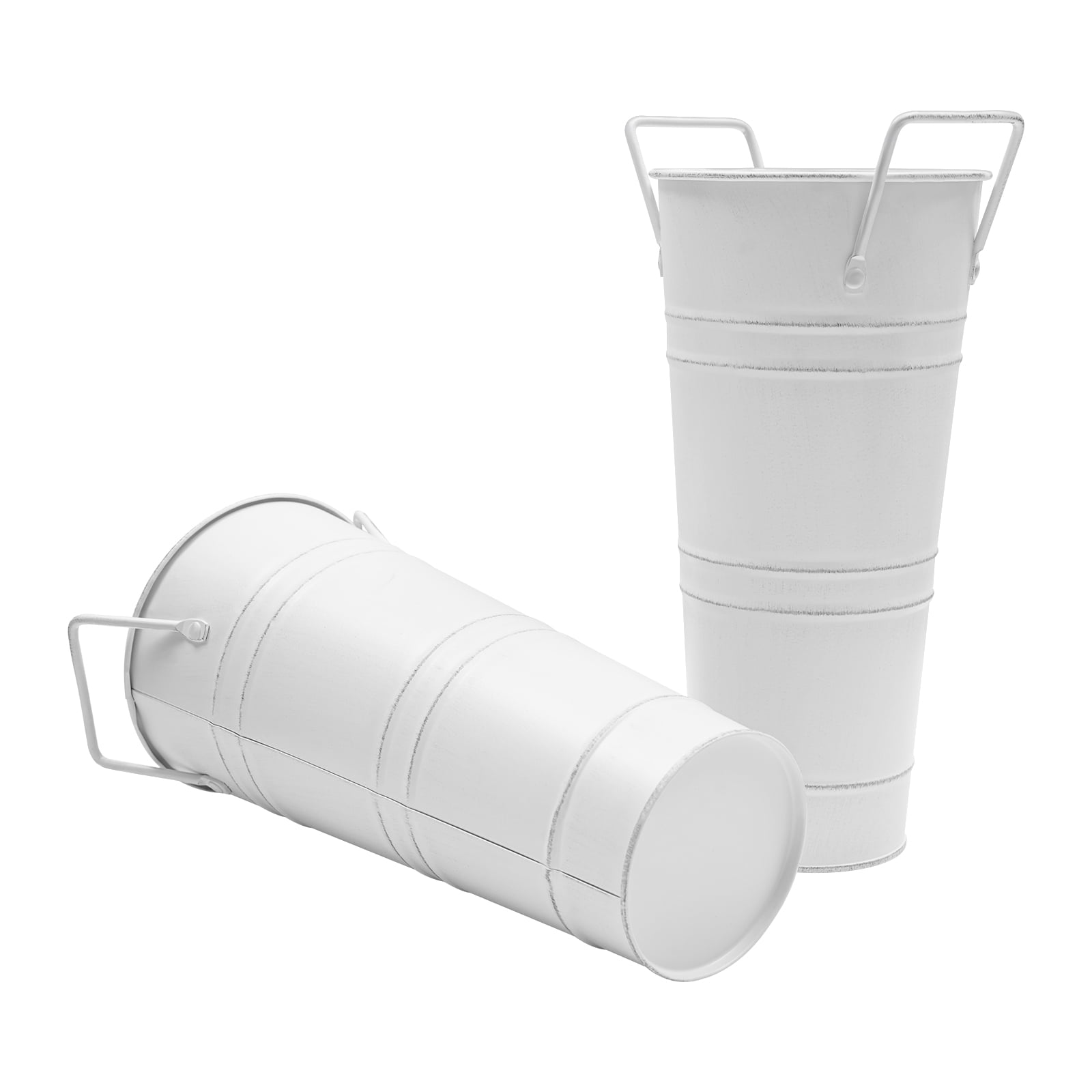 ChicHomey 12 Pcs 9Inch  White Galvanized Metal Flower Buckets,with Handles Stackable Cylindrical Flower Storage Pots for Flowers, Plants & Umbrella Storage​