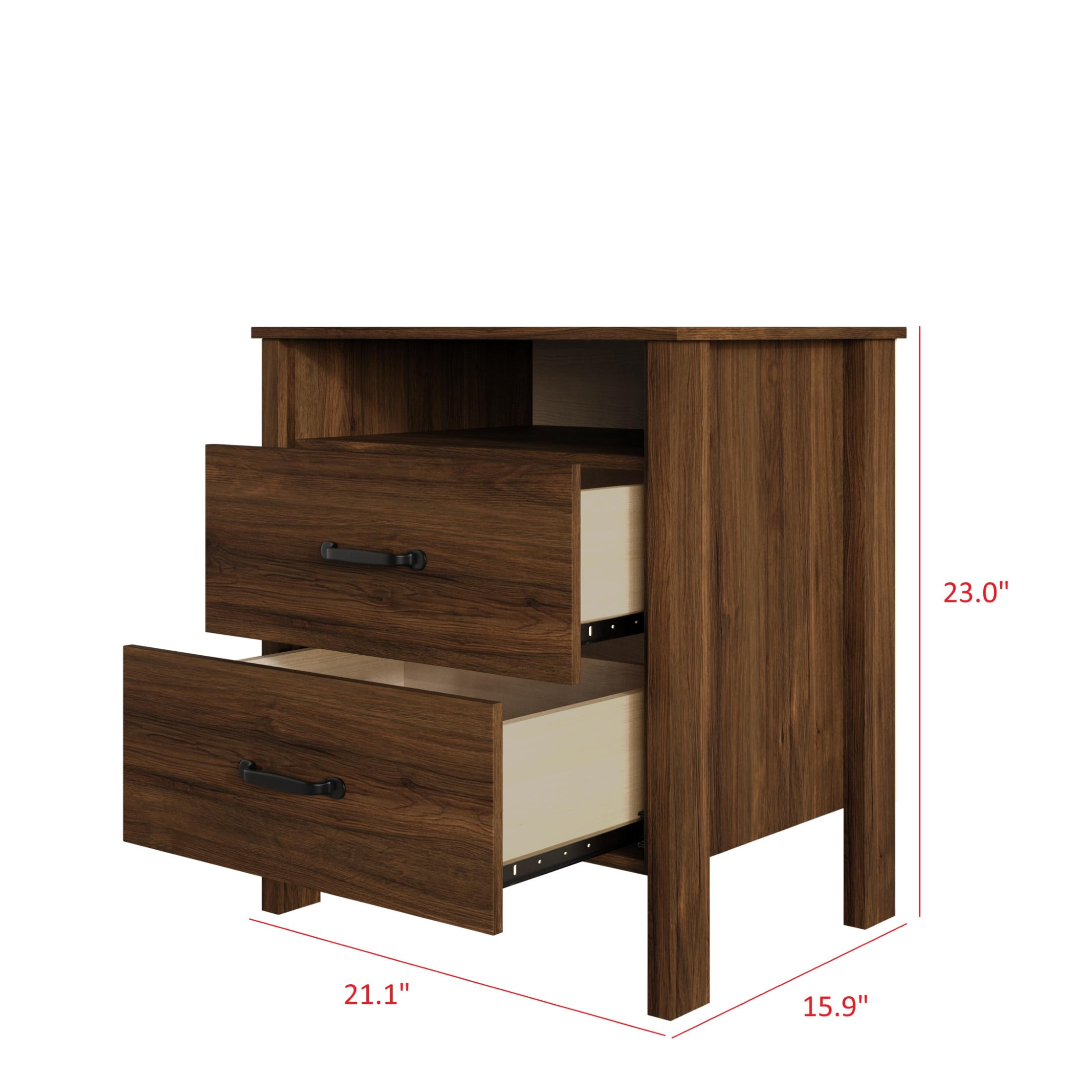 Home Design Alamosa Nightstand with Two Drawers and Open Shelf, Space-Saving Design, Brown (Set of 2)