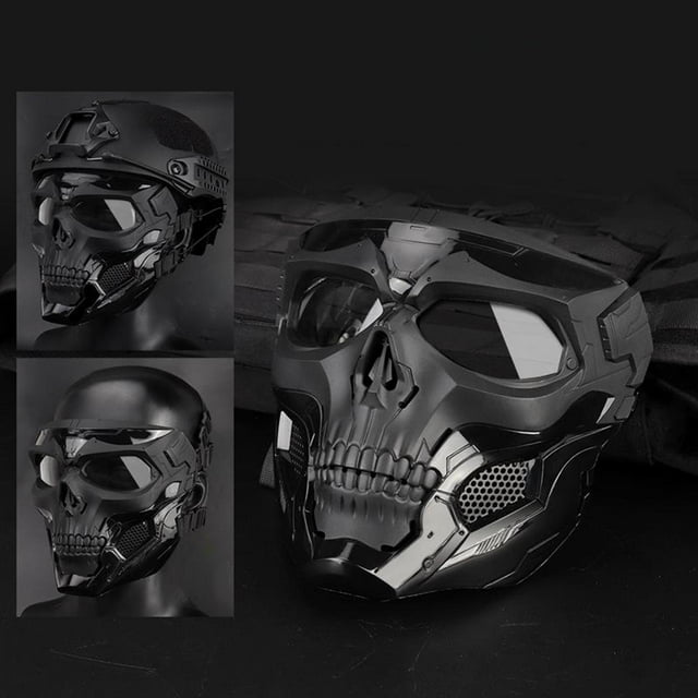 Máscara táctica de con gafas protectoras para Negro Cola Máscaras de calavera de rostro completo