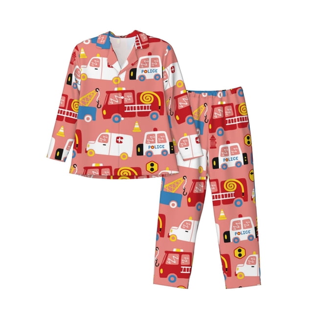 Balery Cartoon with Traffic Elements Pijama para Hombre de Dos Piezas con Manga Larga, Conjunto de Dormir y Descanso Suave con Bolsillos-XX-Large