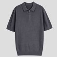 thumbnail image 4 of Mens Knit Polo Shirt Short Sleeve Textured Lightweight Casual Sweater Polo for Men Navy, 4 of 5