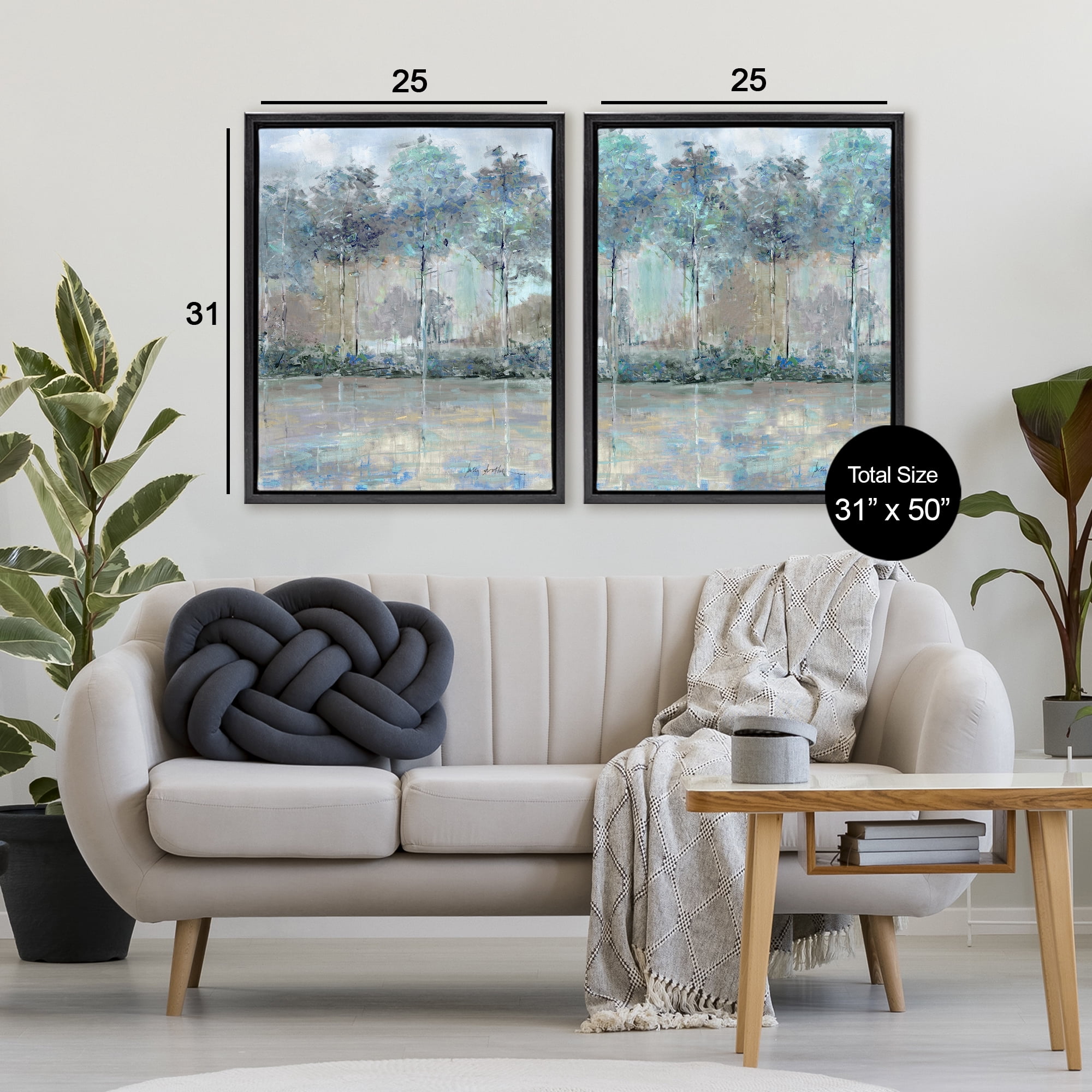 Stupell Industries Subdued Tree Landscape Impression 2 Piece Black Framed Floater Canvas Set, design by Sally Swatland