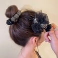 thumbnail image 3 of Elegante horquilla para el pelo con lazo y brillantes diamantes de imitación, cinta de color liso, soporte para cola de caballo, moño perezoso, accesorios para el cabello, 3 of 8