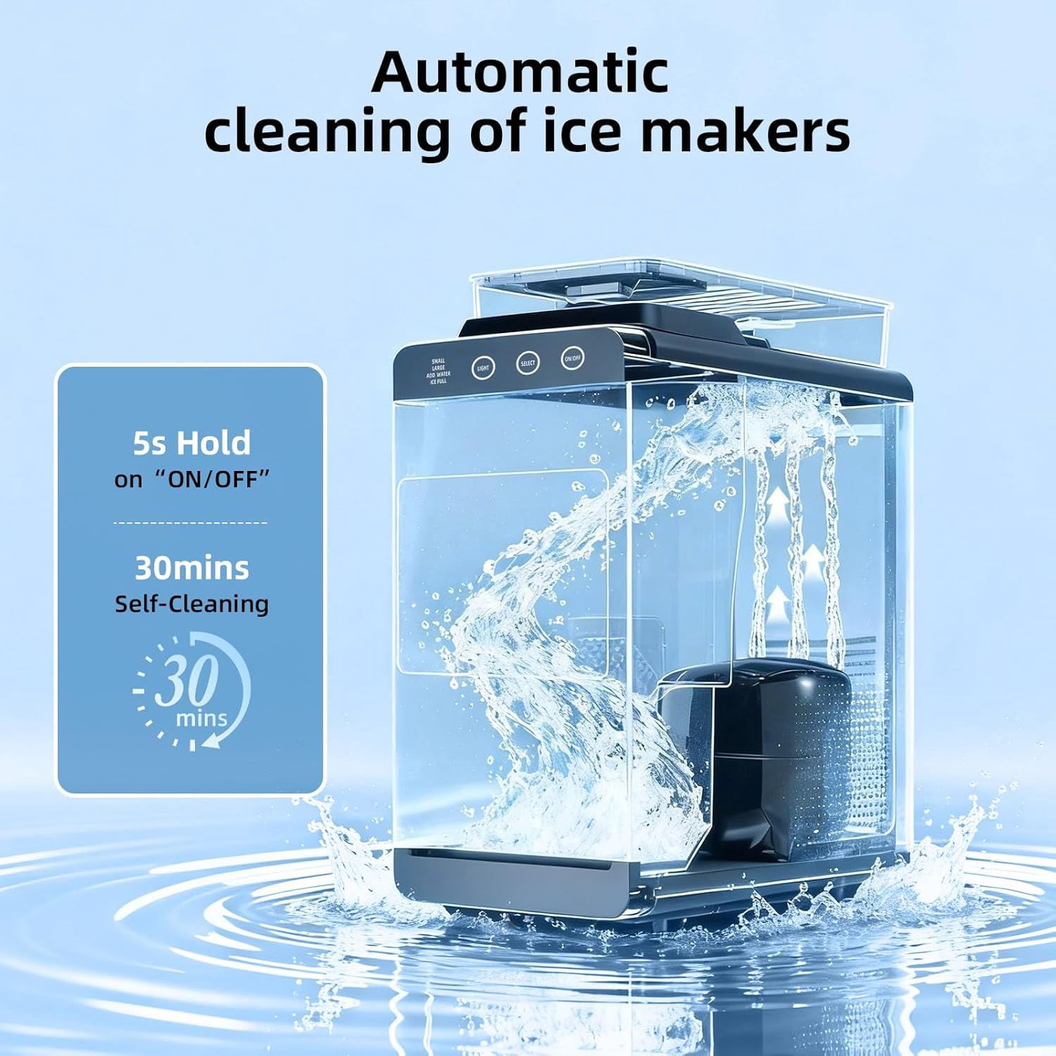 Havato Countertop Ice Makers ,  8 Cubes in 6 Mins, 26 lbs/24H,Portable Ice Machine with External 1.2L Large Water Tank, Self-Cleaning Quiet Compact,Steel