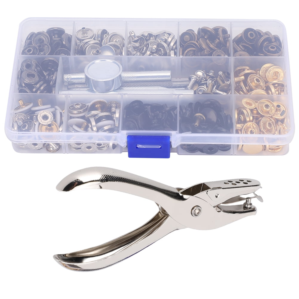 Rivet Snap Fastener Kit, 140 Set Rivet Buttons Press Studs Rapid Button Brass Metal Buttons Snap Fastener Kit with Installation Tools Punch Pliers 12.5mm for Clothes Jeans