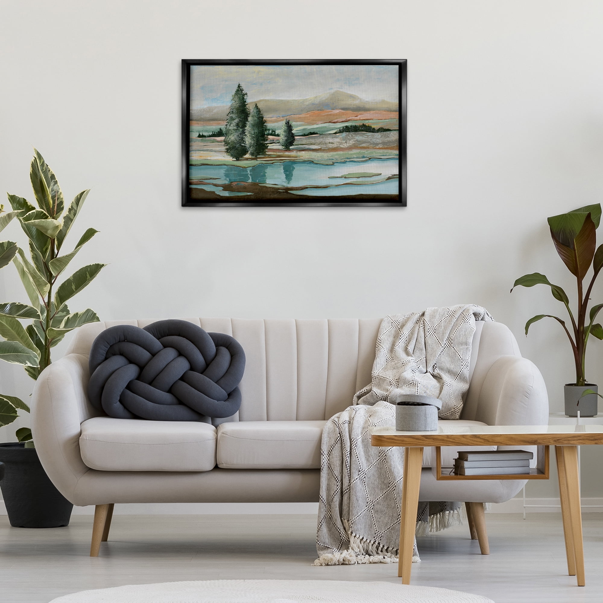 Stupell Industries Natural Creek Landscape Landscape & Nature Painting Black Floater Framed Canvas Art Print Wall Art, 31 x 21