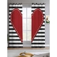 thumbnail image 2 of Valentine's Day Sheer Curtains 63 Inch Length 2 Panels Set for Living Room/Bedroom, Red Love Heart Black Striped Farmhouse Kitchen Curtains Grommet Semi-Sheer Curtains Window Treatments 42"x63"x2, 2 of 7