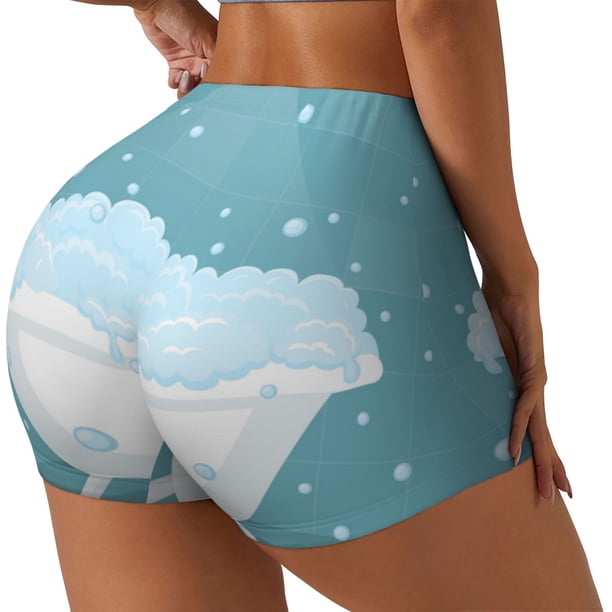 Balery Bathtub with Soap Bubbles Pantalones cortos de entrenamiento estampados para mujer, sin costuras, ajustados, para gimnasio, yoga, correr, deportes, ejercicio activo, fitness.-X-Large