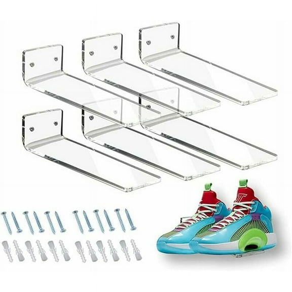 6-Pack Acrylic Floating Rack for Shoes, Boxes, Photos & Vinyls Transparent Wall-Mounted Shoe Organizer