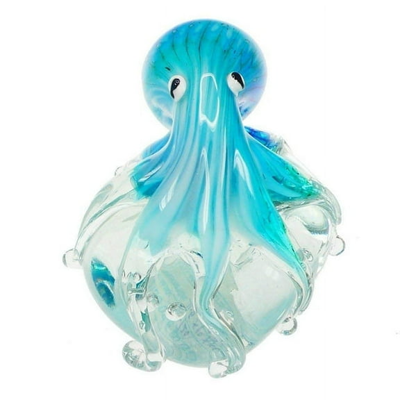 Glass Blue and White Octopus on a Clear Base