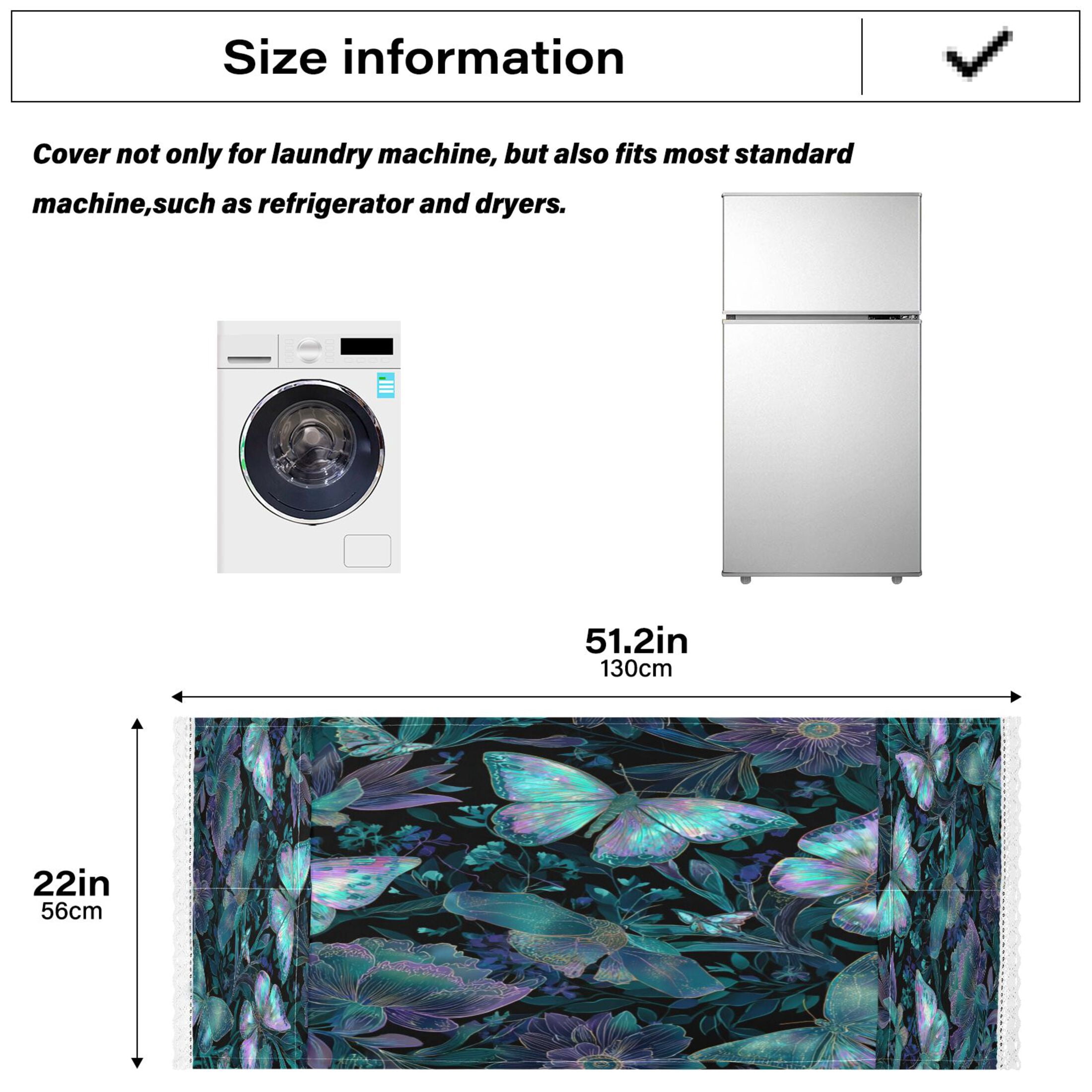 Washing Machine Cover 51.2x22in, Durable Polyester Dust Cover with Lace Trim and Side Pocket for Appliances Fluorescent Blue Butterfly