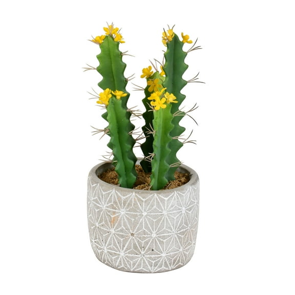 Vickerman 9" Artificial Green Cactus in Cement Pot.