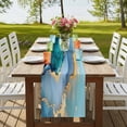 thumbnail image 4 of Turquoise Gold 70 Inch Table Runner, Modern Teal Blue Marble Textured Farmhouse Dresser Scarf Cotton & Linen Tablerunner for Dining/Kitchen Island/Holiday Party Décor 13" x 70", 4 of 9