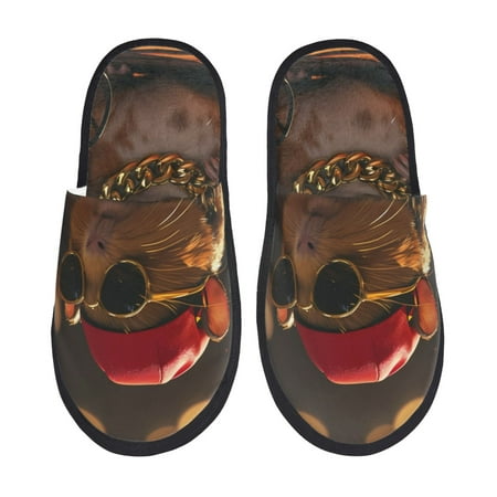 Balery Hip-Hop Guinea Pig. Slient Indoor Furry Fleece Comfort House Shoes Soft Non-Slip Home Shoes Cotton slippers House Slippers-- Large