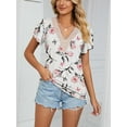 thumbnail image 4 of TEMOFON T-Shirts for Women Summer Petal Short Sleeve Tops CasualLace V Neck Floral Printed Blouse Dressy Bohemian Ladies Shirts Tunic Tops White Floral, 4 of 4
