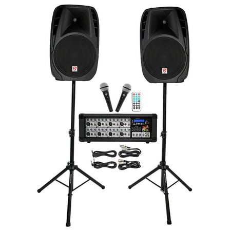 - Rockville RPG2X15 Package PA System Mixer/Amp+15