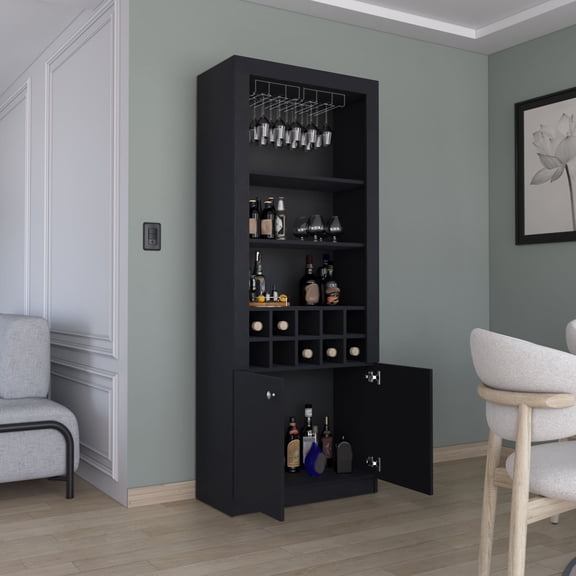 Modern Style Bar Cabinet with Shelves and Wall Anchor for Safe Storage in Primary Living Space
