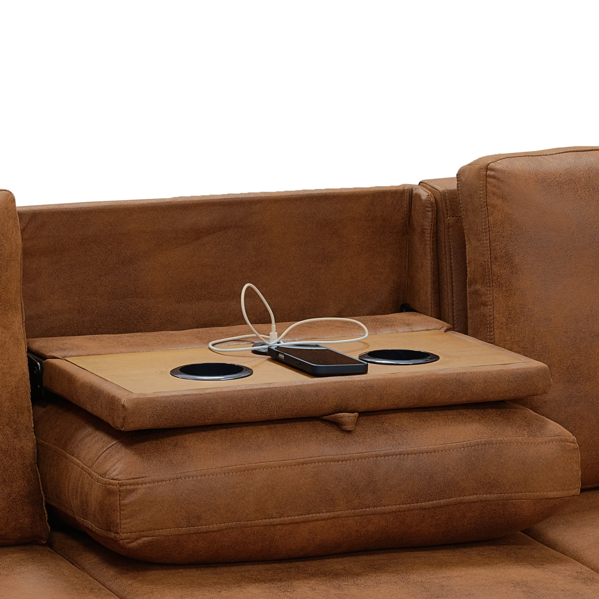Howcool 94" Upholstered Sectional Sofa with Pull-Out Bed and Storage Chaise,Textured Fabric Sleeper Couch with USB Charger & Cup Holders for Living Room,Brown