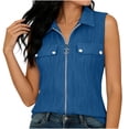 thumbnail image 5 of Womens Sleeveless Zip Up Shirts Textured Collared Slim Fit V Neck Work Blouses, Summer 2026 Dressy Business Casual Office Tops with Chest Pockets Semi Formal Wear, 5 of 6