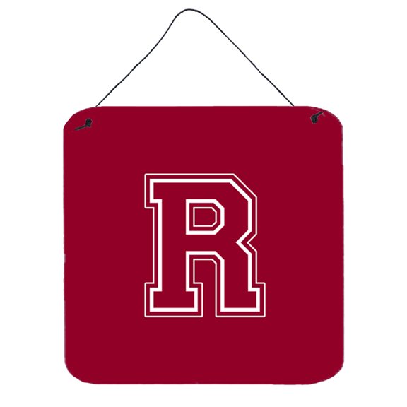 Letter R Initial Monogram - Maroon and White Wall or Door Hanging Prints