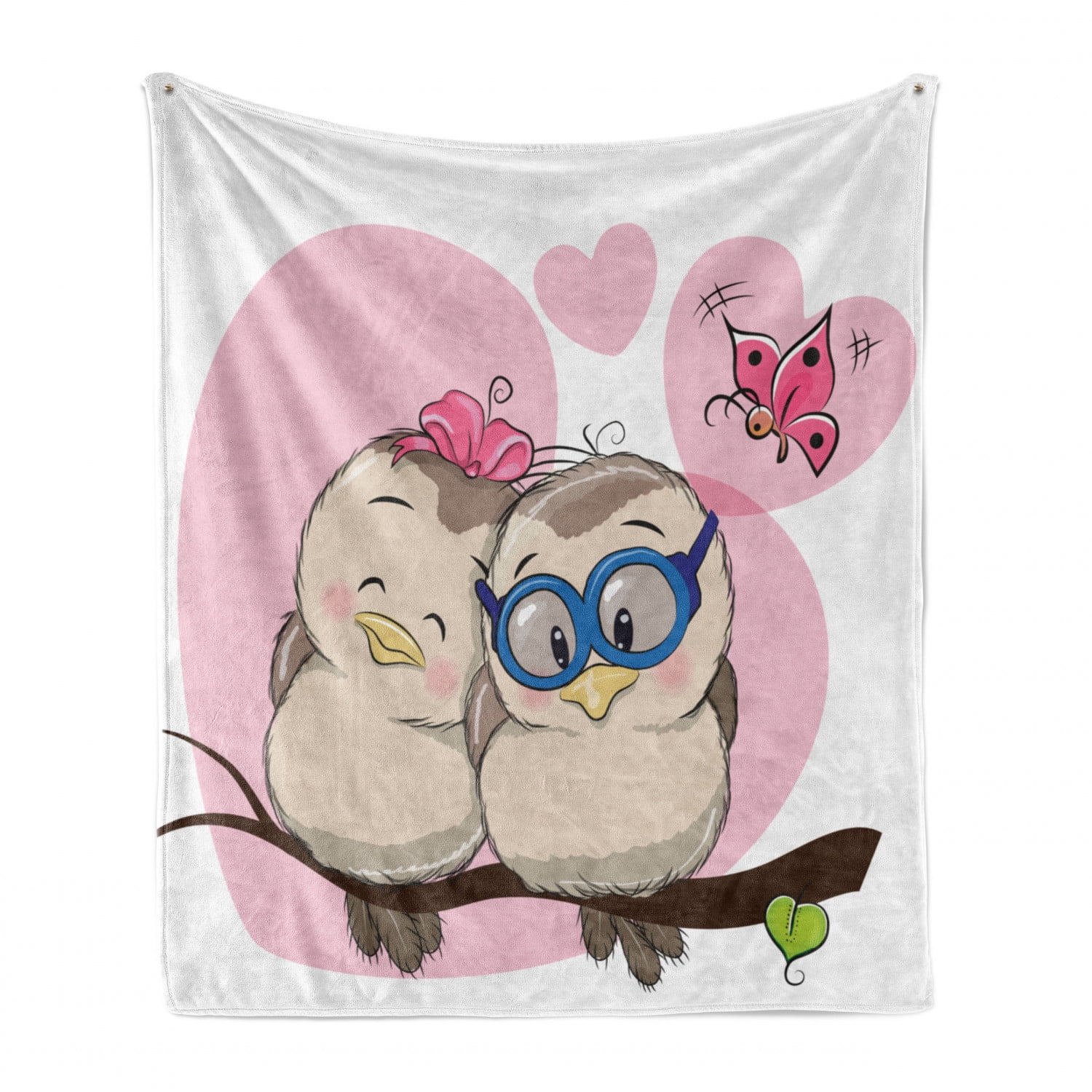 Cartoon Birds is Sitting on a Branch Bee Smiling Loving Valentine Pale Pink Beige Taupe 50 x 60 Ambesonne Love Soft Flannel Fleece Throw Blanket Cozy Plush for Indoor and Outdoor Use 