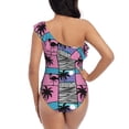 thumbnail image 5 of Sikiie Hawaii Palms Print Women One Piece Swimsuits Tummy Control One Shoulder Bathing Suits Ruffle Swimwear, From S to XXL-X-Large, 5 of 6