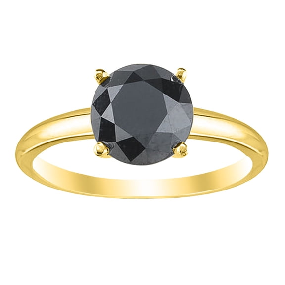 1/2 0.5 Carat 14K Yellow Gold Round Black Diamond Solitaire Ring (AAA Quality)