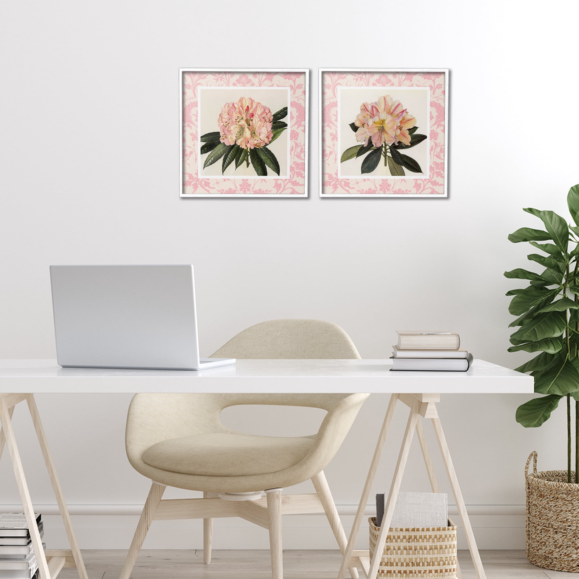 Stupell Industries Pink Vintage Pattern Botanicals 2 Piece White Framed Giclee Art Set, design by Livi Finn