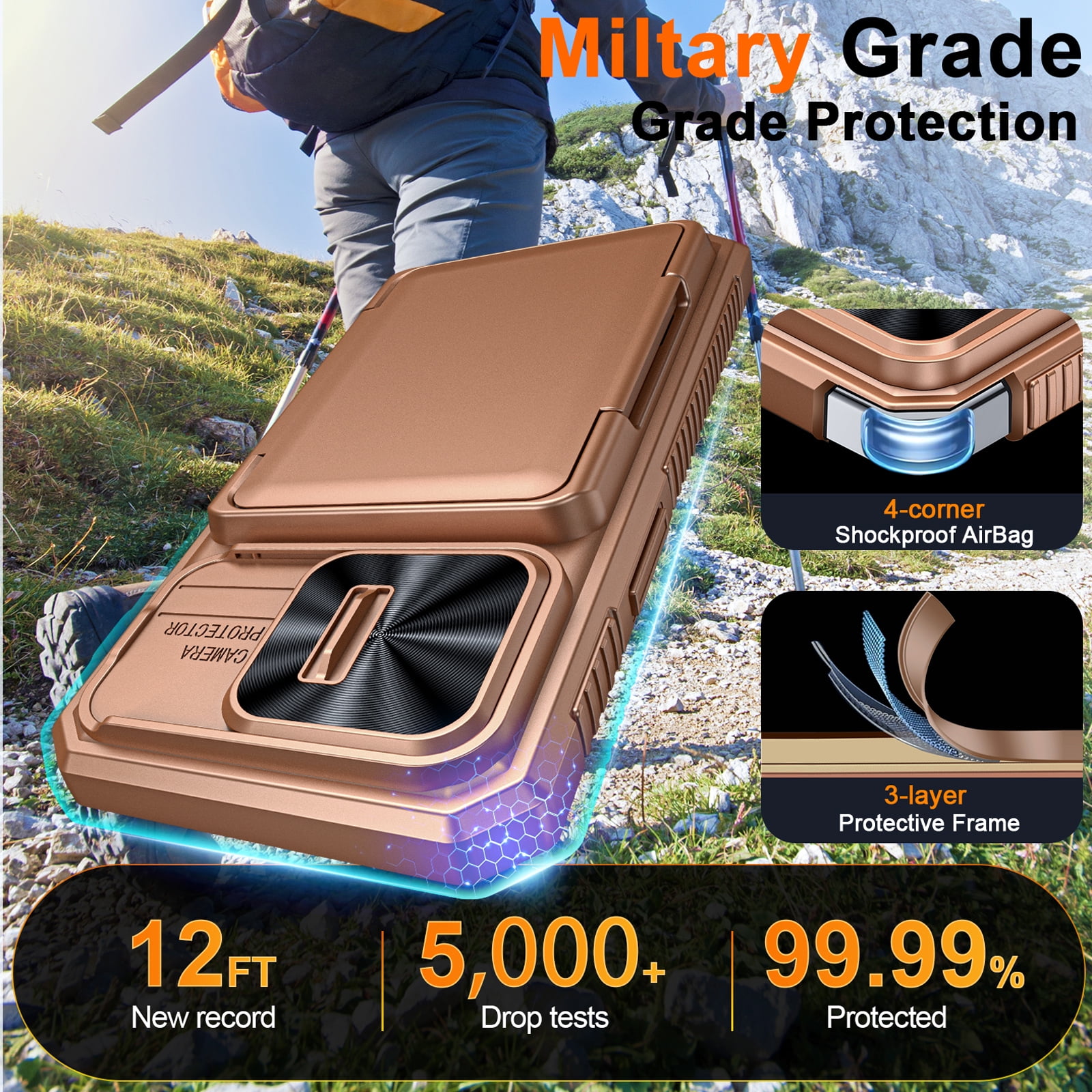 Vizvera for iPhone 16 E Case Wallet RFlD [Cards Holder][Camera Control][Camera Cover] Full Body Rugged Shockproof Silicone Protective Phone Case for iPhone 16 E-Gold