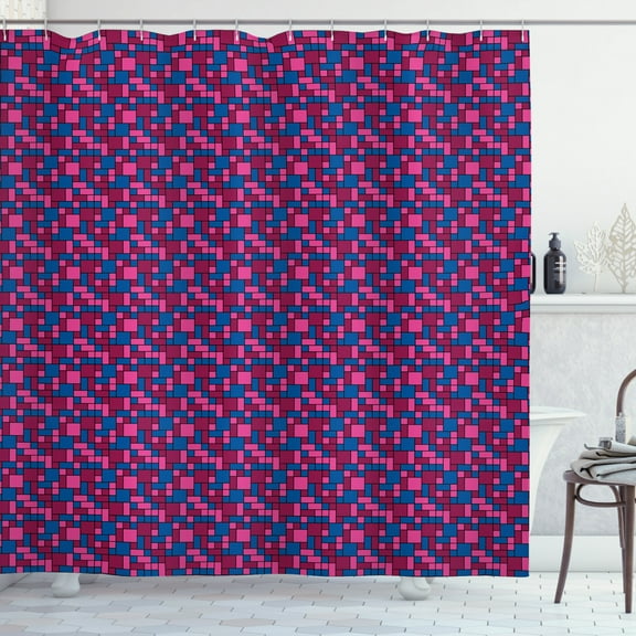 Ambesonne Abstract Shower Curtain, Geometric Grid Graphic, 69"Wx84"L, Cobalt Blue Raspberry