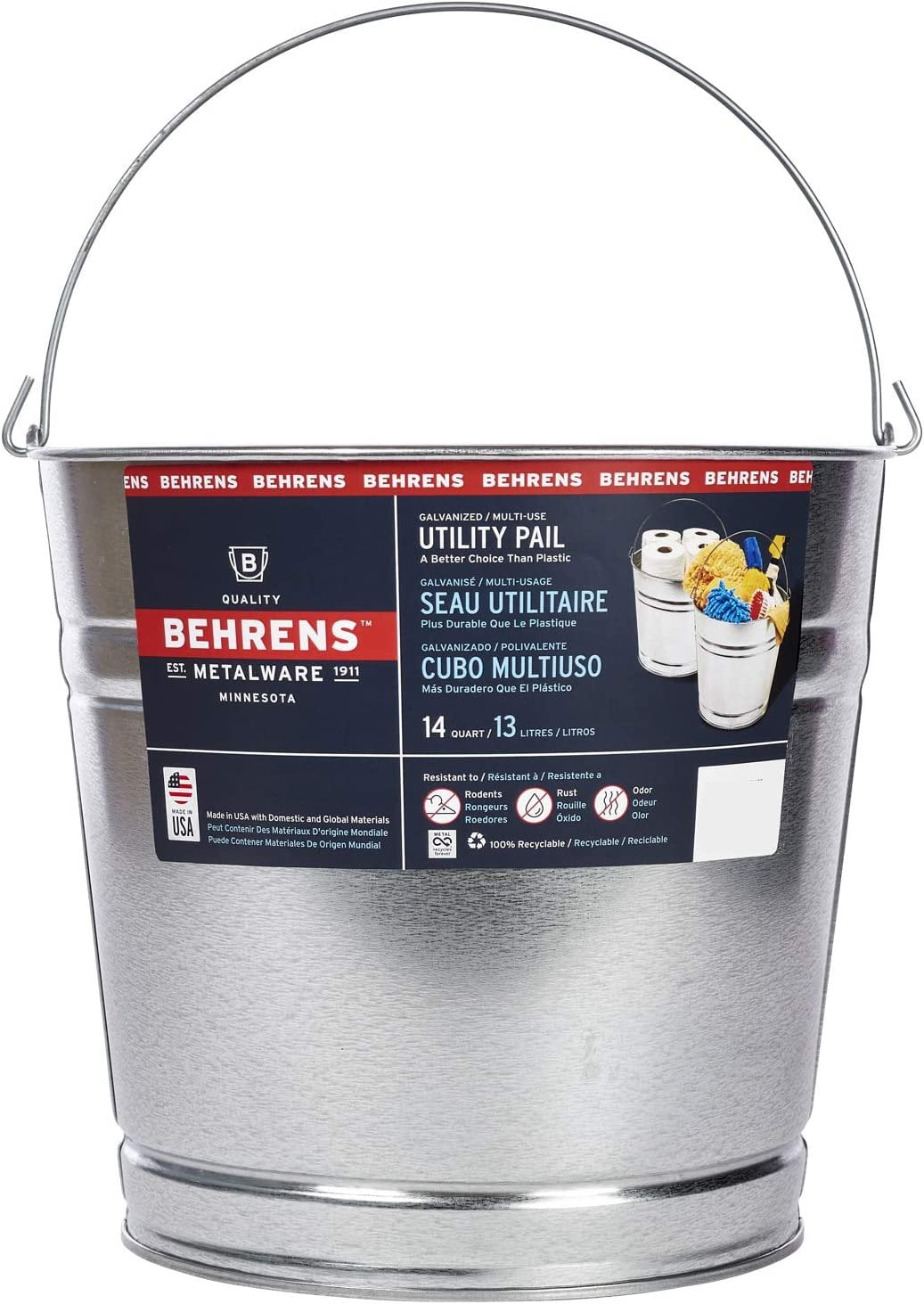 Behrens 1214GS Galvanized Steel Utility Pail, 14Quart