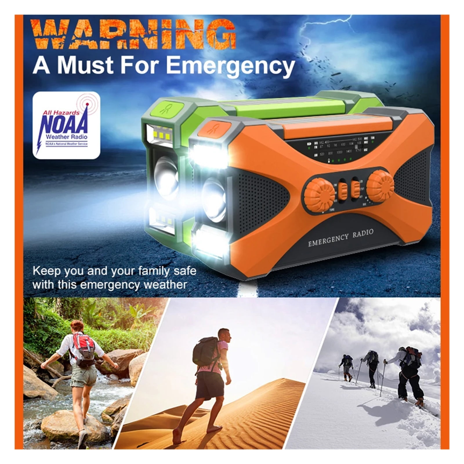 10000mAh Multifunctional Radio Hand Crank Solar USB Charging FM AM WB NOAA Weather Radio Emergency LED Flashlight Torch Power ,Listen Anytime, Anywhere