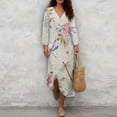 thumbnail image 4 of DISNIMO Dragonfly Flower Print Womens Summer Casual Maxi Dress Linen Style V Neck Dresses 3/4 Sleeve Loose Shift Dress Fashion Long Dresses, 3XL, 4 of 6