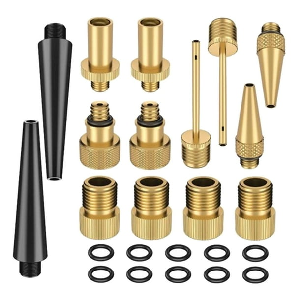 Adaptador de válvula, convertidor DV AV SV para neumáticos de bicicleta, aguja para inflador de balón, aguja de inflado 14 piezas con anillo de sello