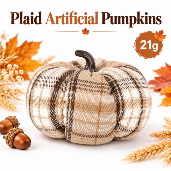 Plaid Fabric Pumpkin Decor Cloth Decorative Pumpkin for Fall Table Decor Thanksgiving Decor Home Office Seasonal Tabletop Decoration